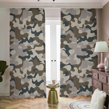 Grey And Brown Camouflage Print Blackout Pencil Pleat Curtains