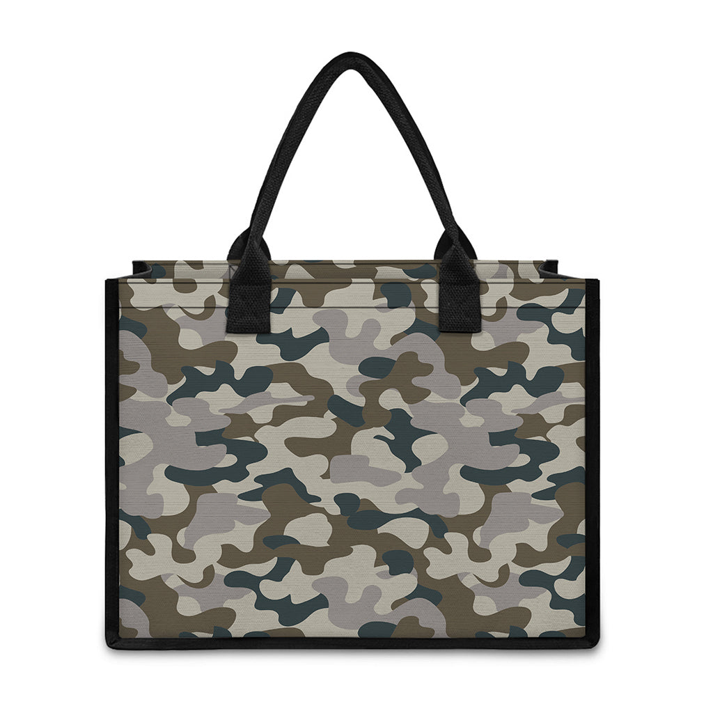 Grey And Brown Camouflage Print Canvas Tote Bag