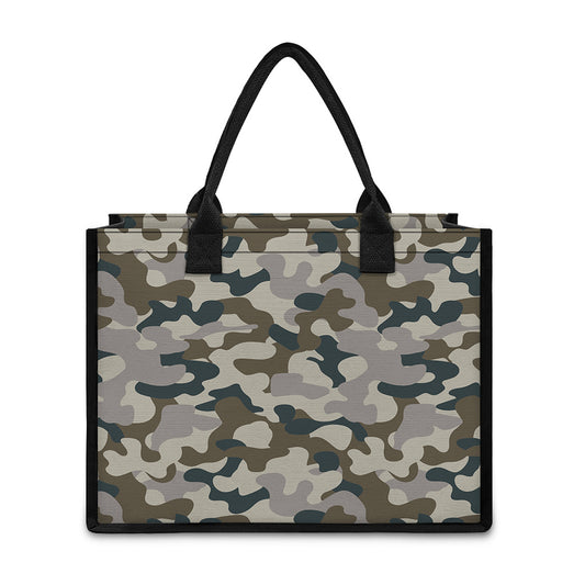 Grey And Brown Camouflage Print Canvas Tote Bag