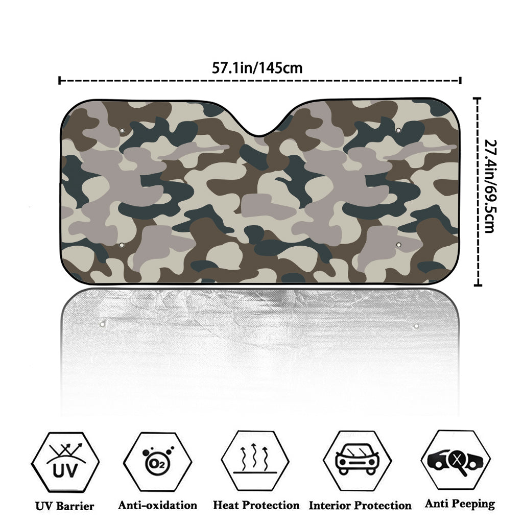 Grey And Brown Camouflage Print Car Windshield Sun Shade
