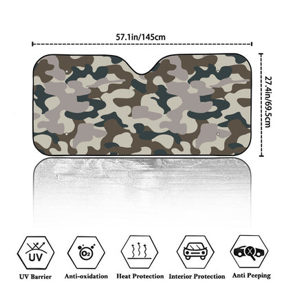 Grey And Brown Camouflage Print Car Windshield Sun Shade
