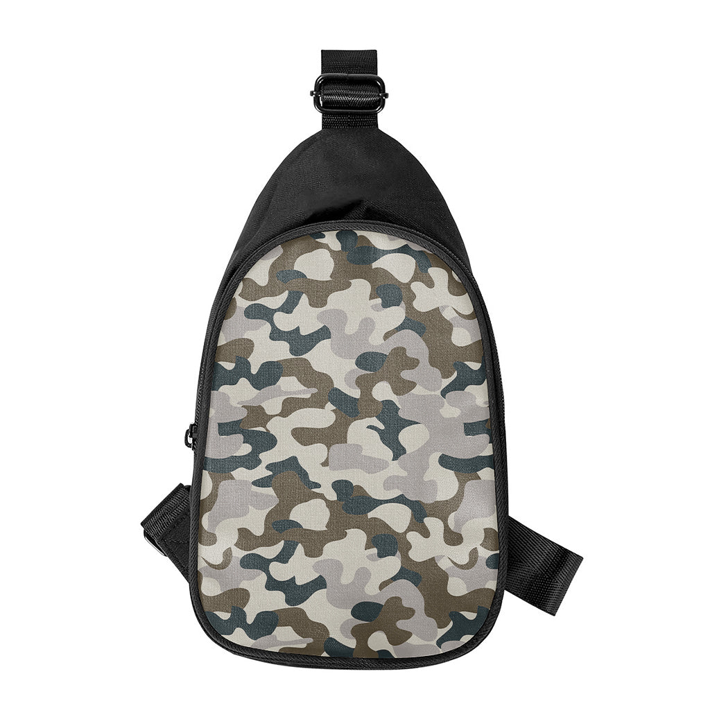 Grey And Brown Camouflage Print Chest Bag
