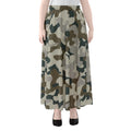 Grey And Brown Camouflage Print Chiffon Maxi Skirt
