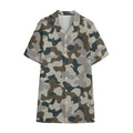 Grey And Brown Camouflage Print Cotton Hawaiian Shirt