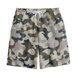 Grey And Brown Camouflage Print Cotton Shorts