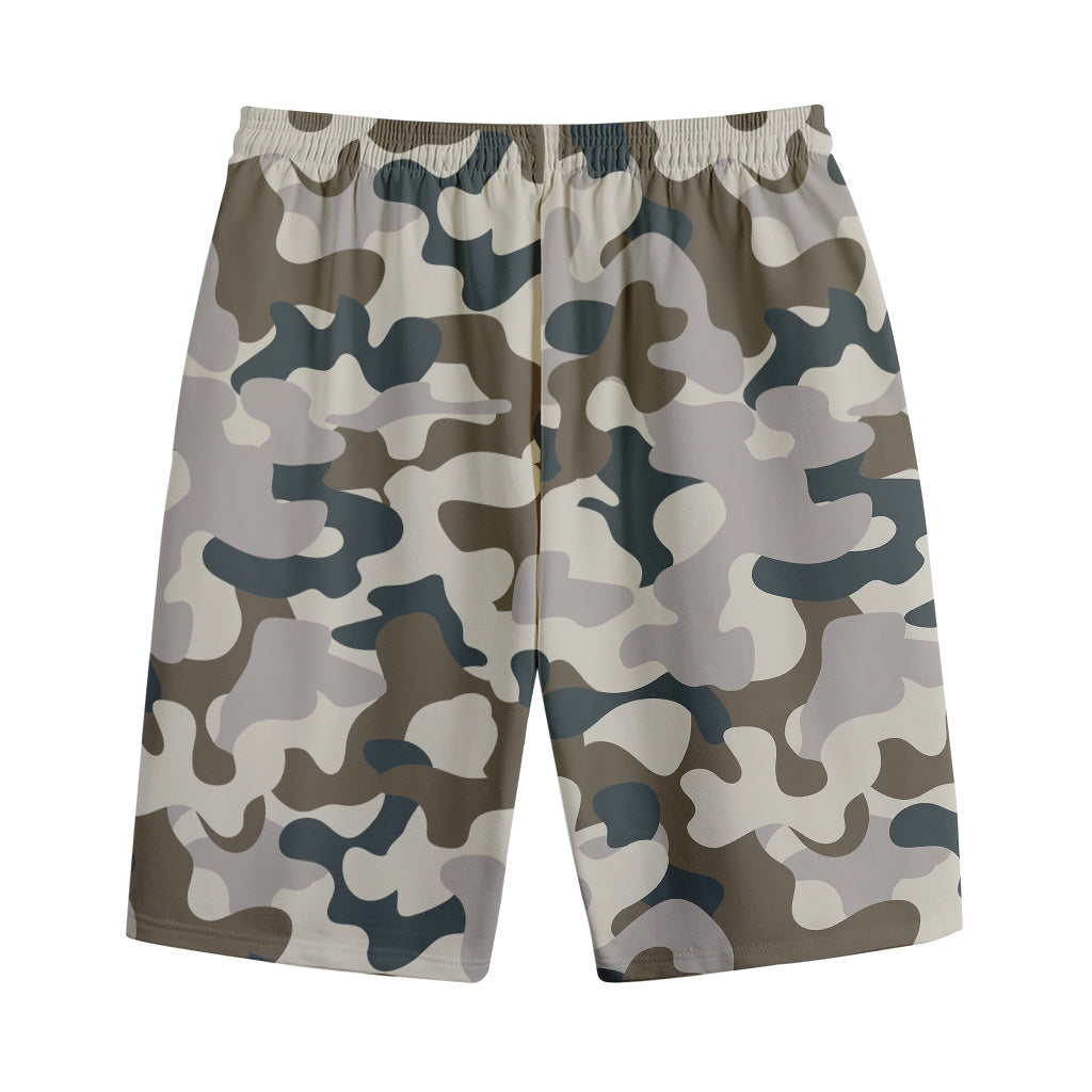 Grey And Brown Camouflage Print Cotton Shorts