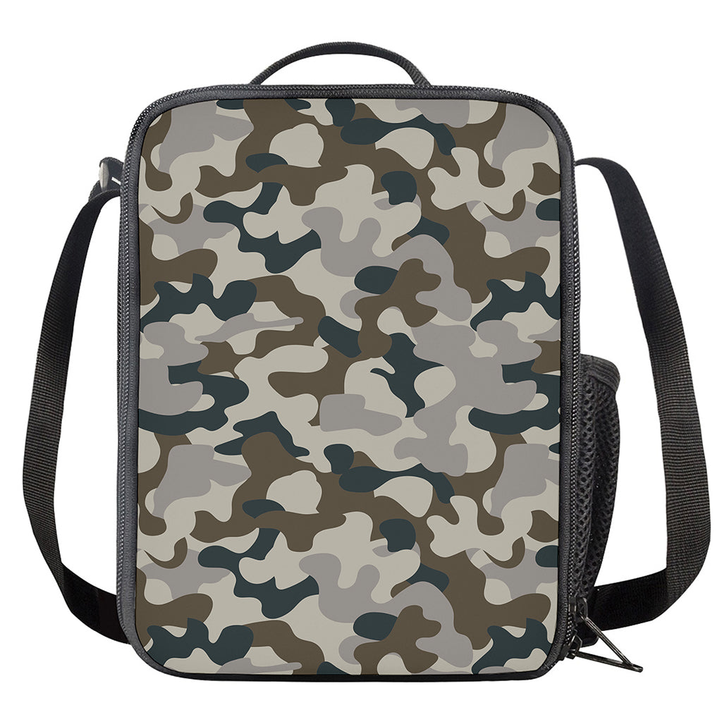 Grey And Brown Camouflage Print Crossbody Lunch Bag