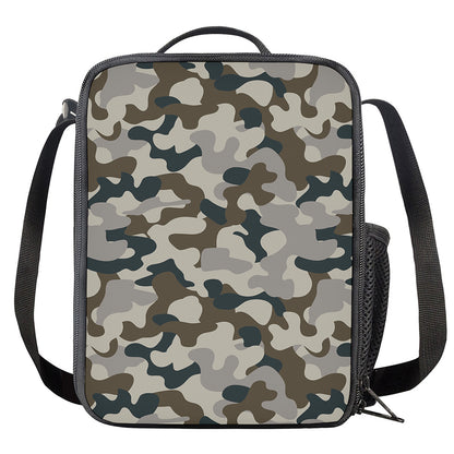 Grey And Brown Camouflage Print Crossbody Lunch Bag