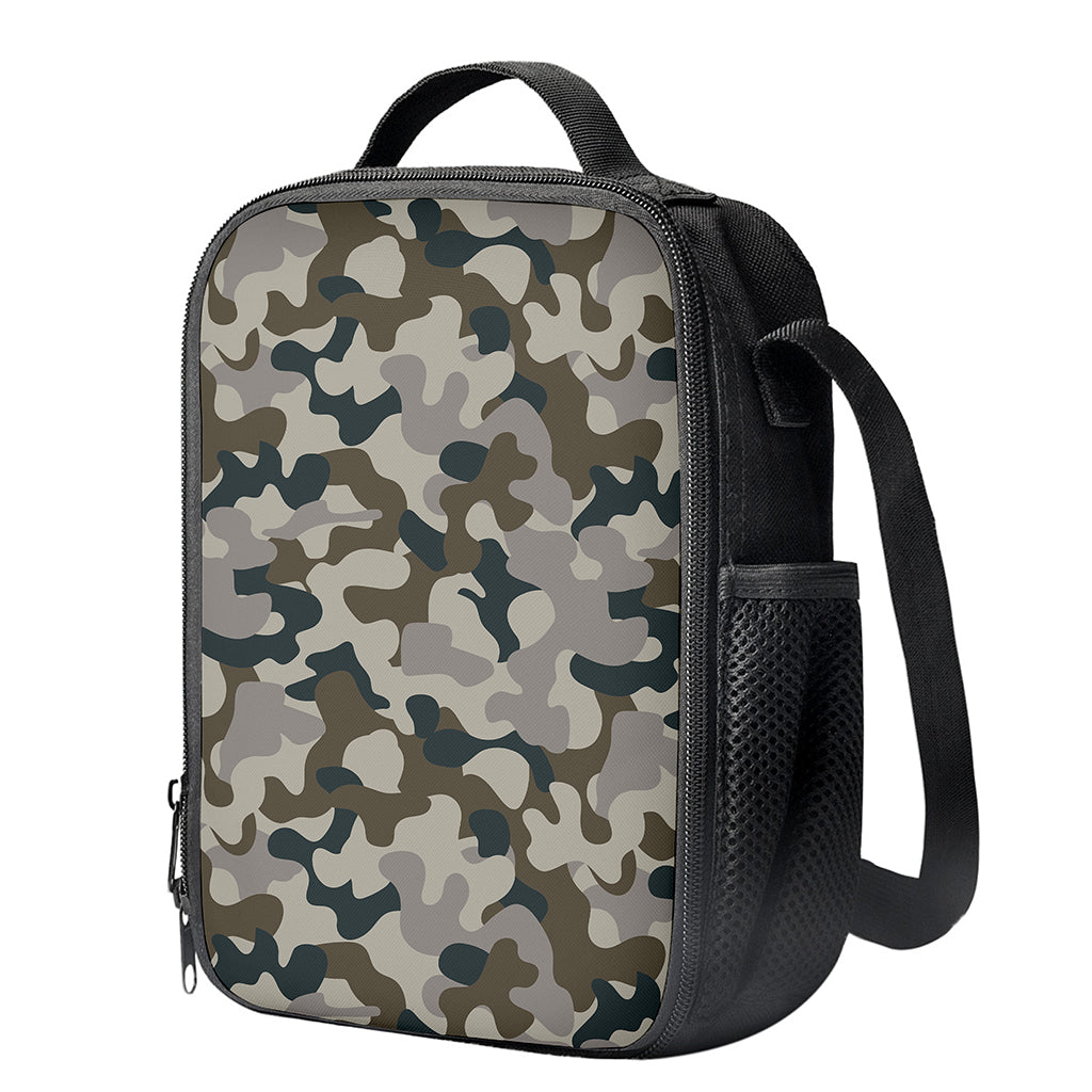 Grey And Brown Camouflage Print Crossbody Lunch Bag
