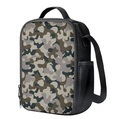 Grey And Brown Camouflage Print Crossbody Lunch Bag