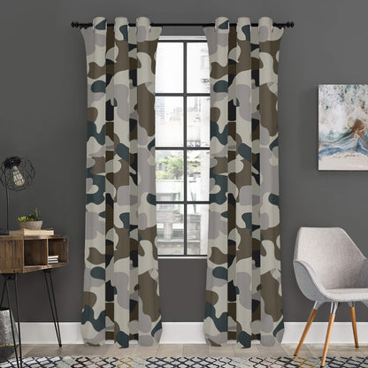 Grey And Brown Camouflage Print Curtain