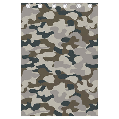 Grey And Brown Camouflage Print Curtain