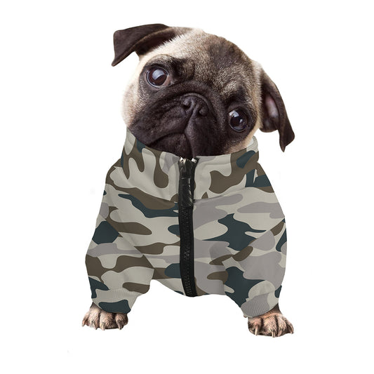 Grey And Brown Camouflage Print Dog Zip Up Jacket
