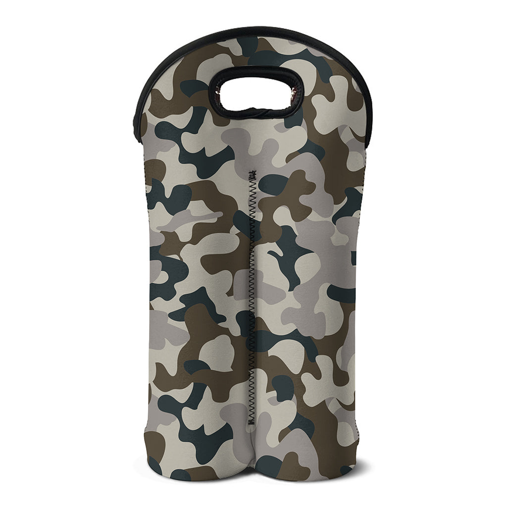 Grey And Brown Camouflage Print Double Neoprene Wine Tote