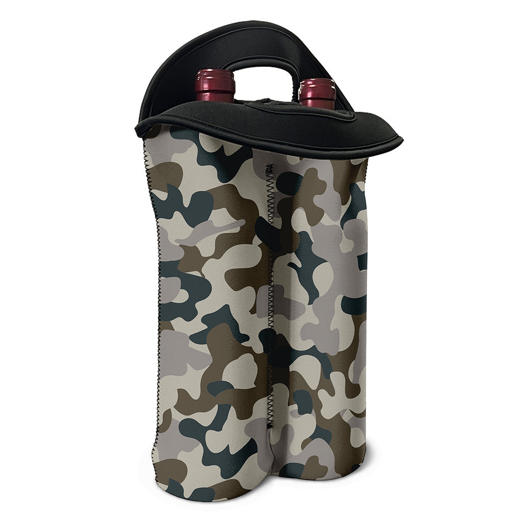 Grey And Brown Camouflage Print Double Neoprene Wine Tote