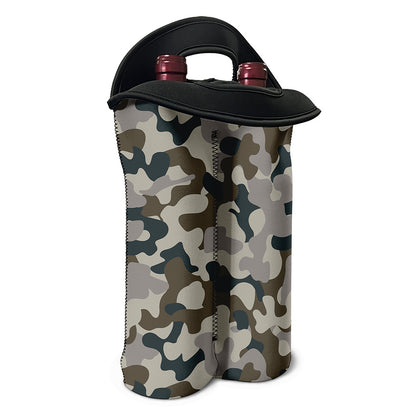Grey And Brown Camouflage Print Double Neoprene Wine Tote