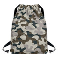 Grey And Brown Camouflage Print Drawstring Backpack