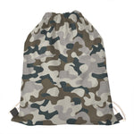 Grey And Brown Camouflage Print Drawstring Bag