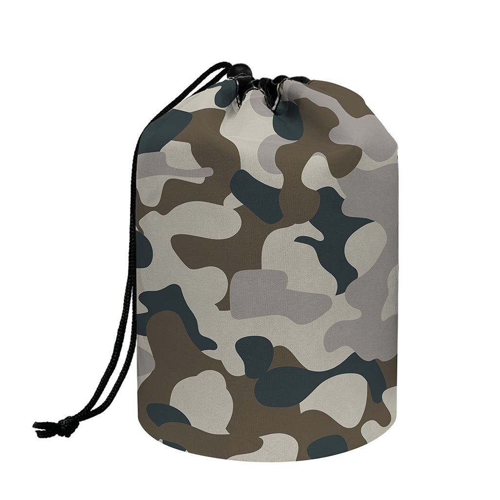 Grey And Brown Camouflage Print Drawstring Makeup Bag