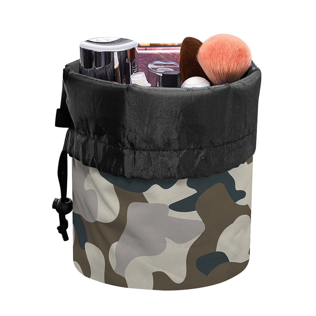 Grey And Brown Camouflage Print Drawstring Makeup Bag