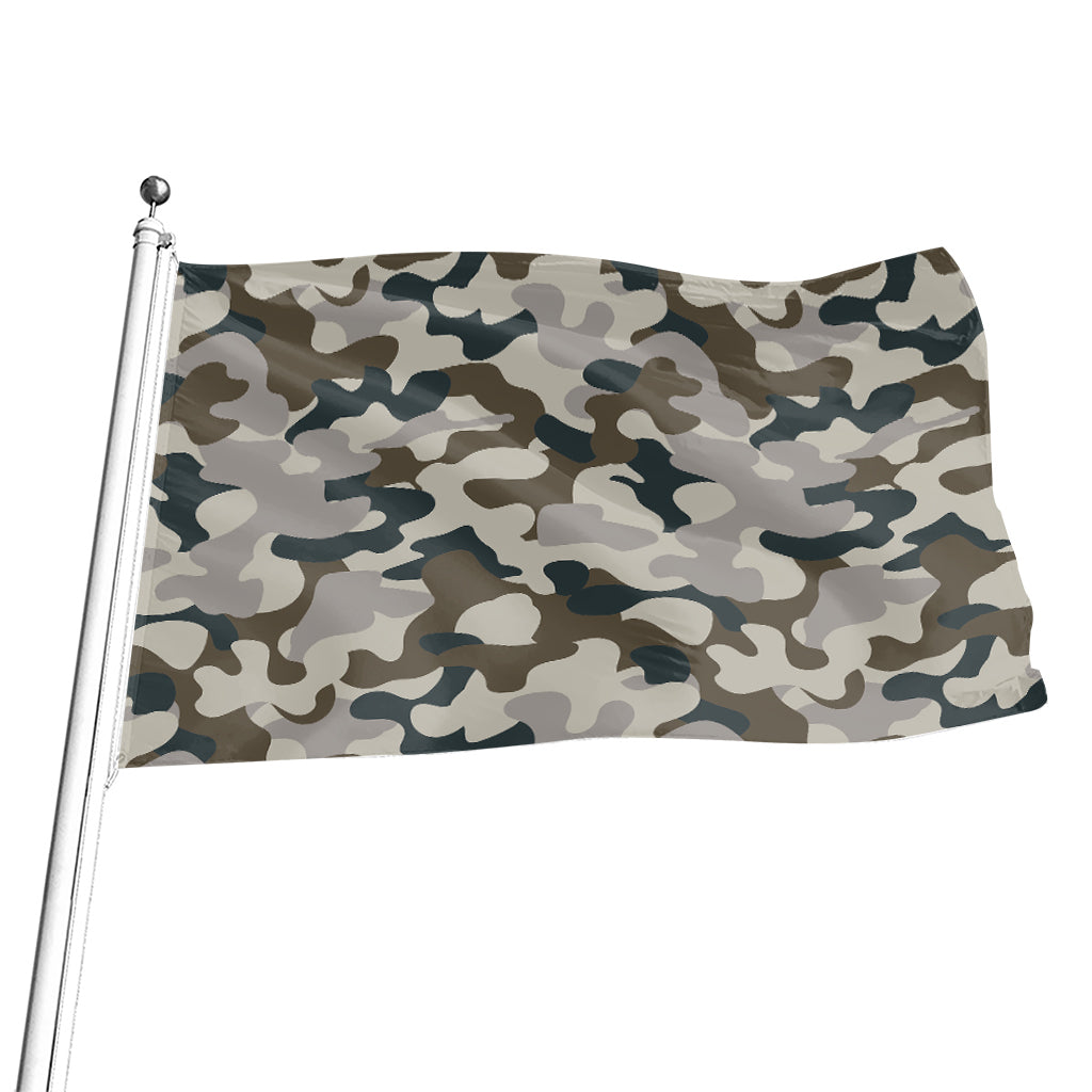 Grey And Brown Camouflage Print Flag