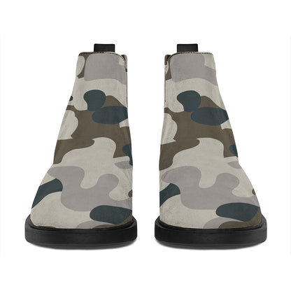 Grey And Brown Camouflage Print Flat Ankle Boots