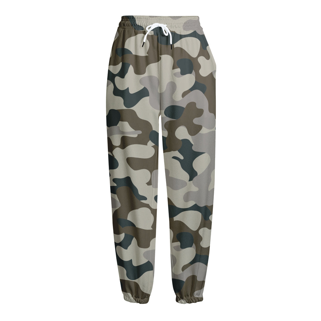 Grey And Brown Camouflage Print Fleece Lined Knit Pants