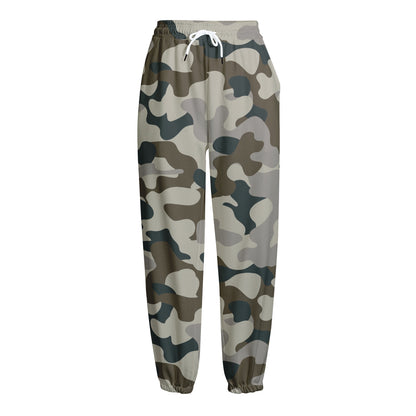 Grey And Brown Camouflage Print Fleece Lined Knit Pants