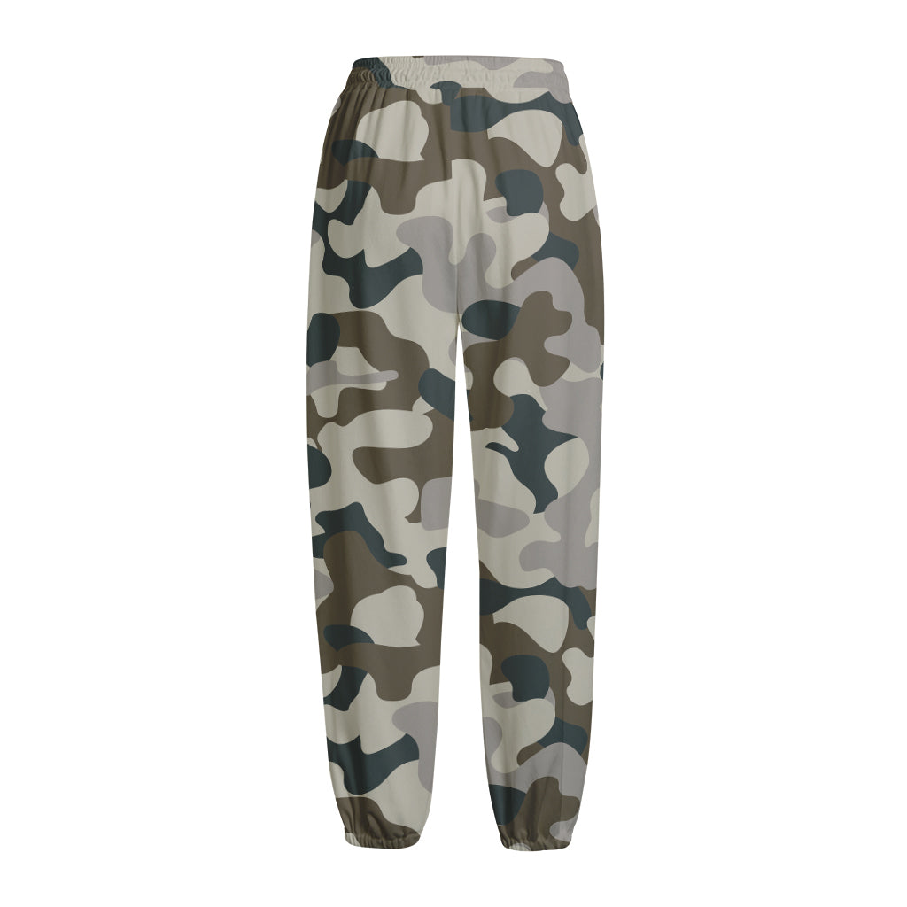 Grey And Brown Camouflage Print Fleece Lined Knit Pants