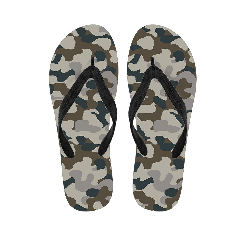 Grey And Brown Camouflage Print Flip Flops