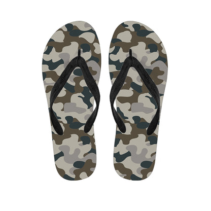 Grey And Brown Camouflage Print Flip Flops