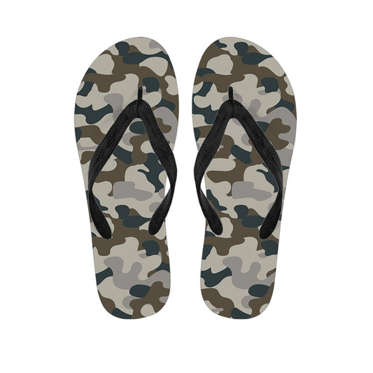 Grey And Brown Camouflage Print Flip Flops
