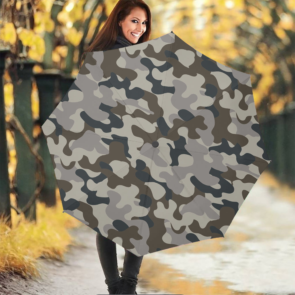 Grey And Brown Camouflage Print Foldable Umbrella