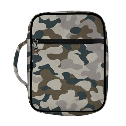 Grey And Brown Camouflage Print Front Pocket Bible Bag