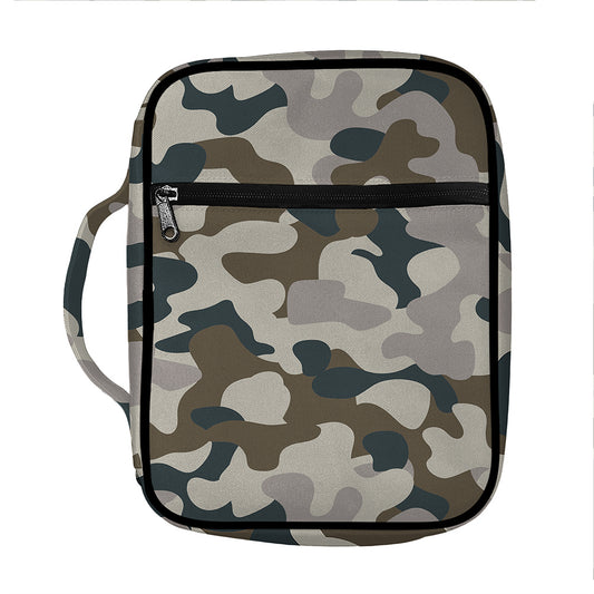 Grey And Brown Camouflage Print Front Pocket Bible Bag