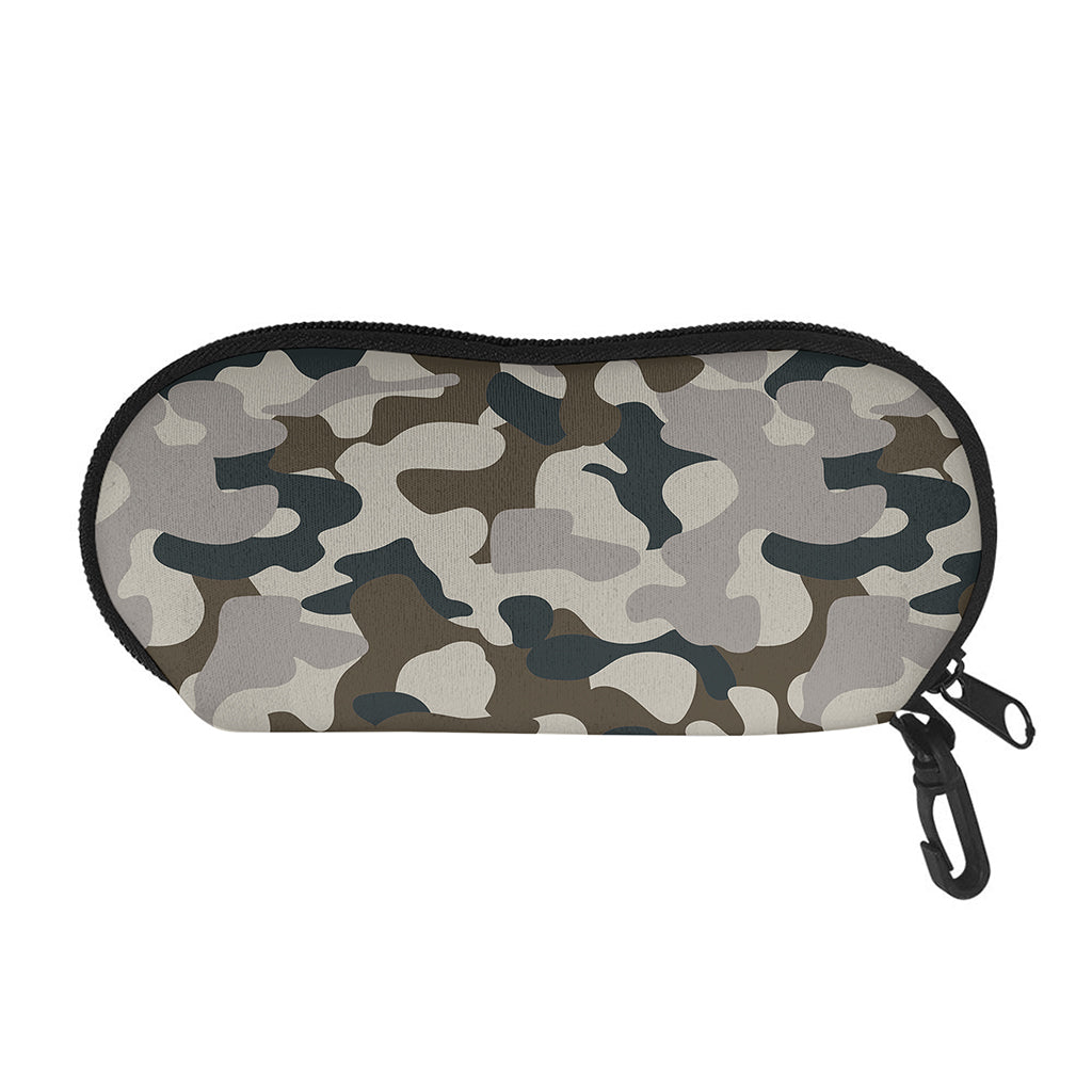 Grey And Brown Camouflage Print Glasses Case