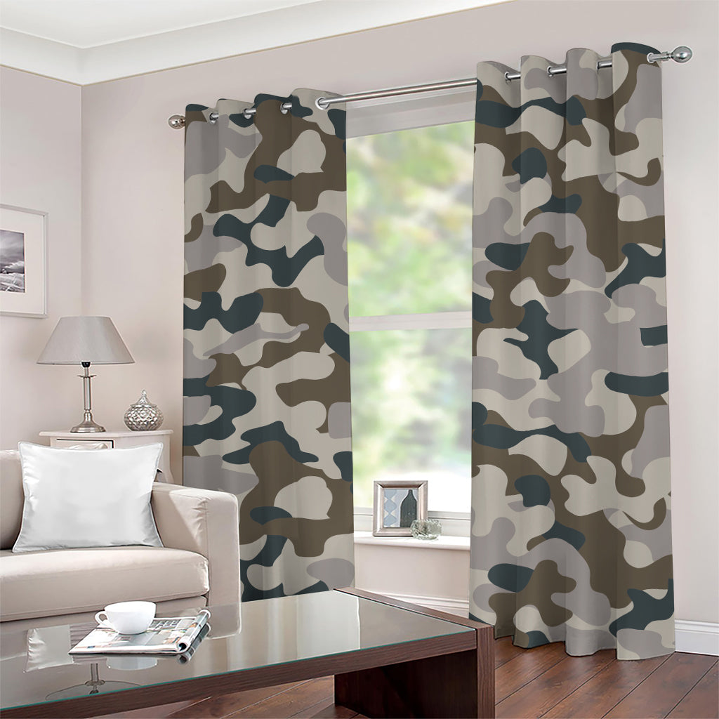 Grey And Brown Camouflage Print Grommet Curtains
