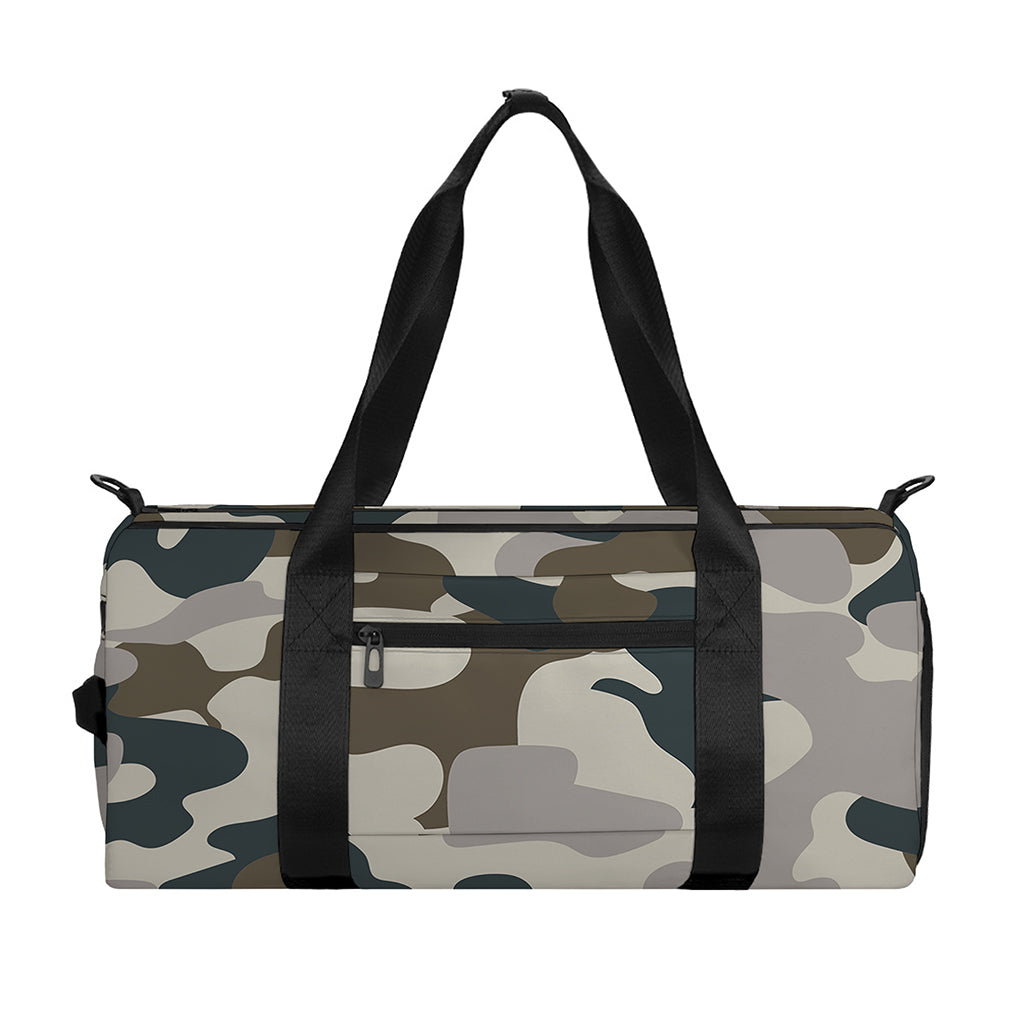 Grey And Brown Camouflage Print Gym Bag