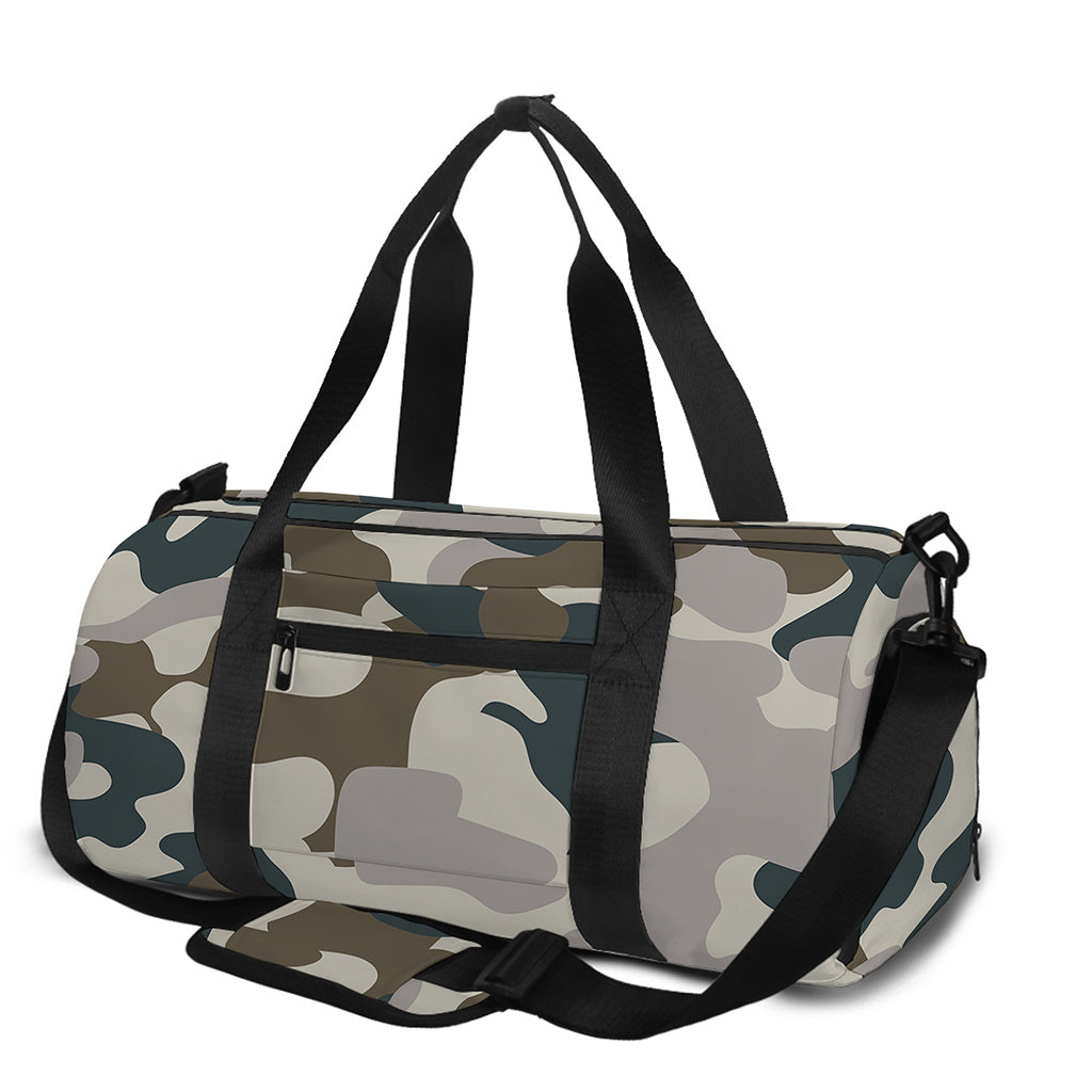 Grey And Brown Camouflage Print Gym Bag