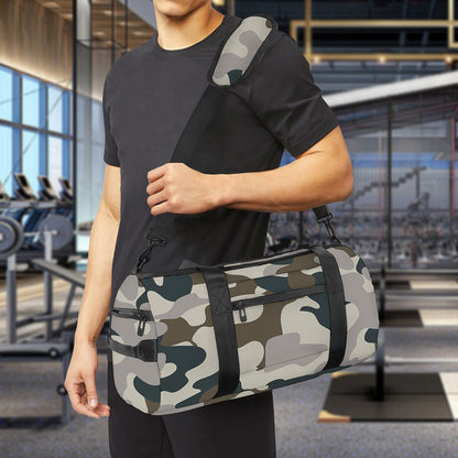 Grey And Brown Camouflage Print Gym Bag