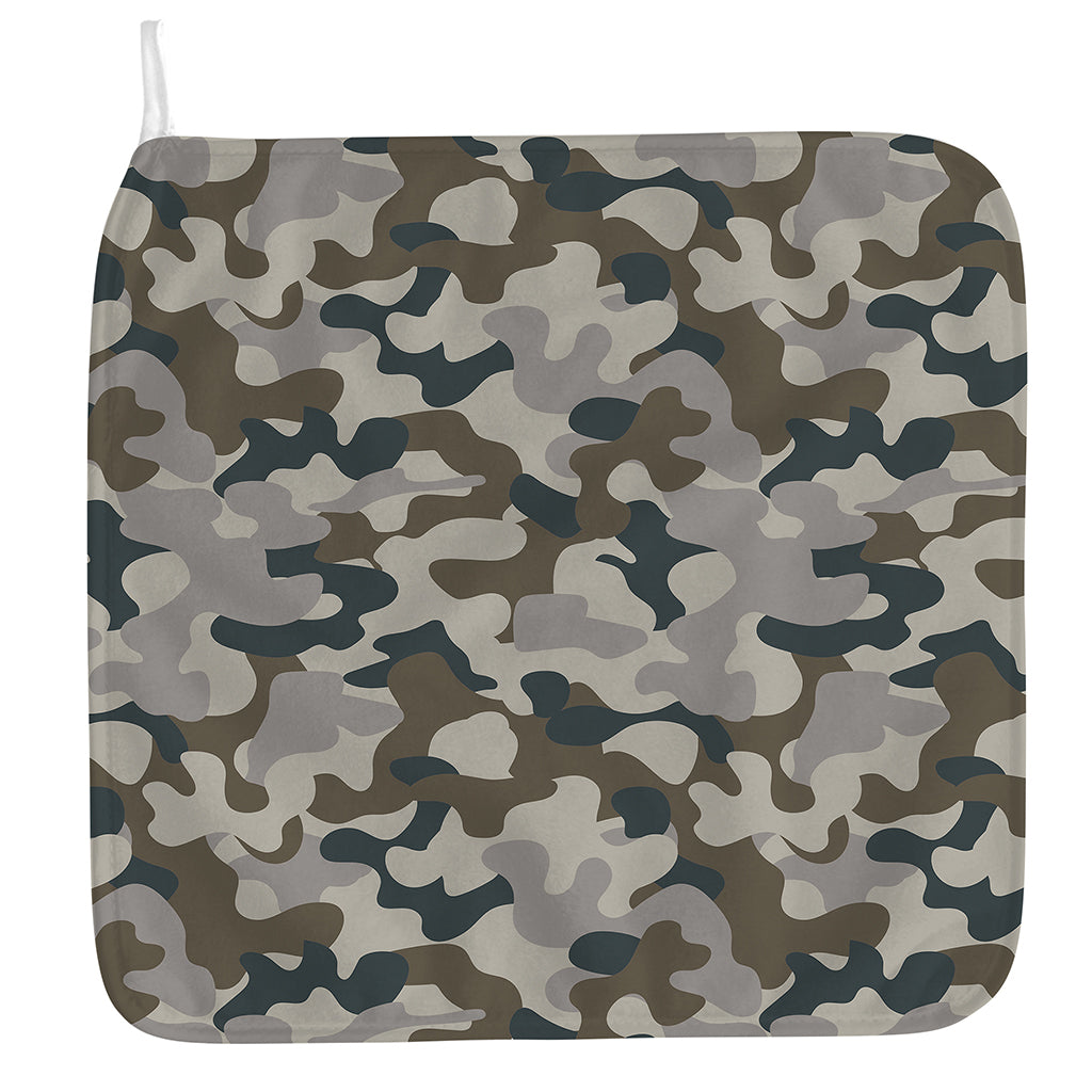 Grey And Brown Camouflage Print Hand Towel