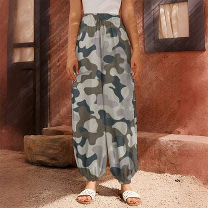 Grey And Brown Camouflage Print Harem Pants