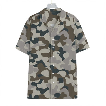 Grey And Brown Camouflage Print Hawaiian Shirt