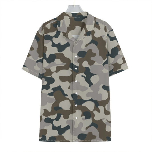 Grey And Brown Camouflage Print Hawaiian Shirt