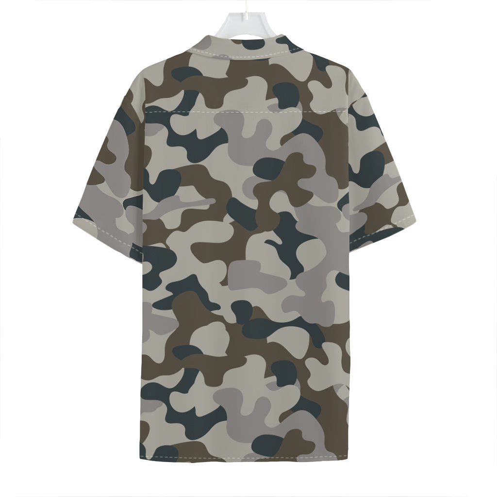 Grey And Brown Camouflage Print Hawaiian Shirt