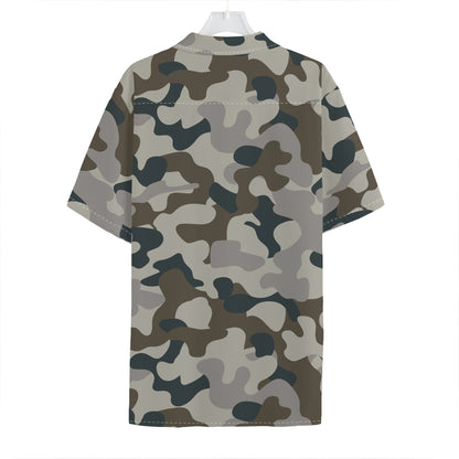 Grey And Brown Camouflage Print Hawaiian Shirt