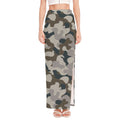 Grey And Brown Camouflage Print High Slit Maxi Skirt