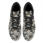 Grey And Brown Camouflage Print High Top Leather Sneakers