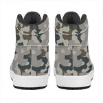 Grey And Brown Camouflage Print High Top Leather Sneakers