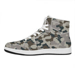 Grey And Brown Camouflage Print High Top Leather Sneakers